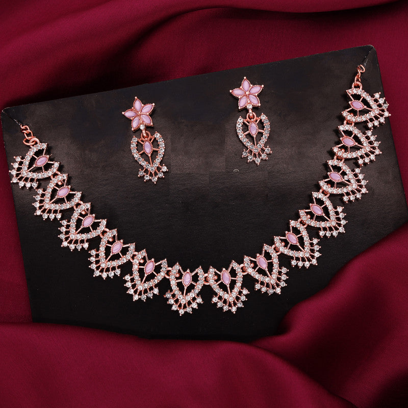 Tehzeeb Creations Lavender Colour Sparkle Stone Studded Necklace With Earrings - Swadesiicart