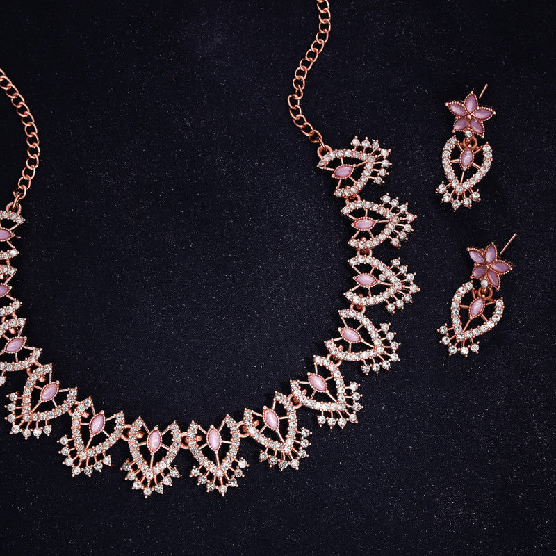 Tehzeeb Creations Lavender Colour Sparkle Stone Studded Necklace With Earrings - Swadesiicart