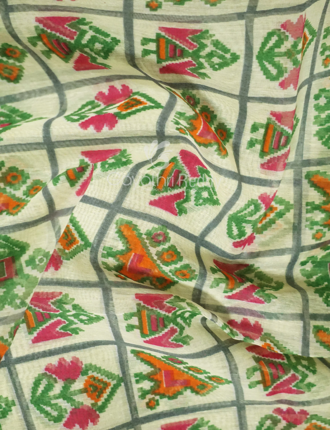 Shades of Cream And Orange Colour Blouse Patola Design Semi Chanderi Saree By Gayathri Reddy Designer Studio | Swadesiicart
