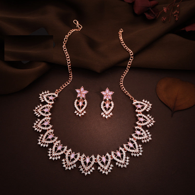 Tehzeeb Creations Lavender Colour Sparkle Stone Studded Necklace With Earrings - Swadesiicart