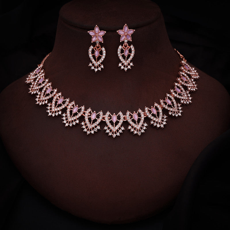 Tehzeeb Creations Lavender Colour Sparkle Stone Studded Necklace With Earrings - Swadesiicart