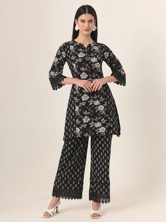 Yufta Black Pure Cotton Co Ord Set - Swadesiicart
