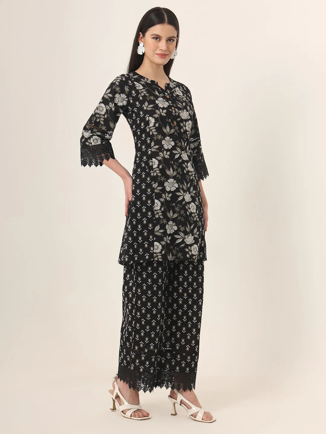 Yufta Black Pure Cotton Co Ord Set - Swadesiicart