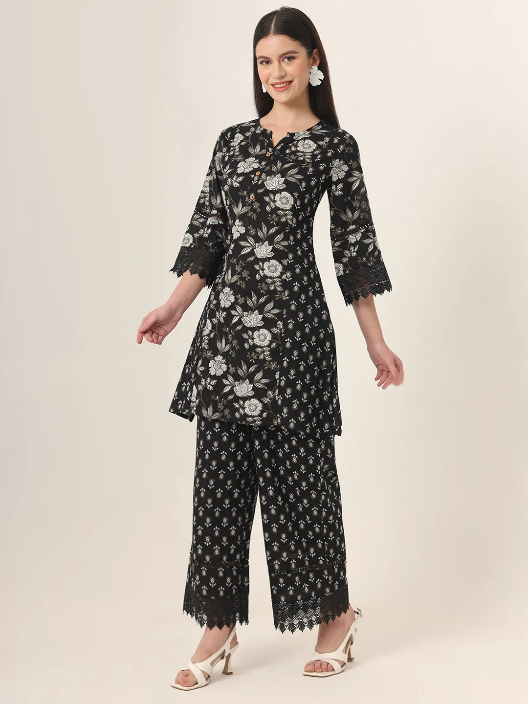 Yufta Black Pure Cotton Co Ord Set - Swadesiicart