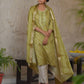 Vaasva Women's Parrot Green Silk Digital Printed Suit Set | Swadesiicart