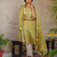 Vaasva Women's Parrot Green Silk Digital Printed Suit Set | Swadesiicart