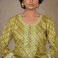Vaasva Women's Parrot Green Silk Digital Printed Suit Set | Swadesiicart