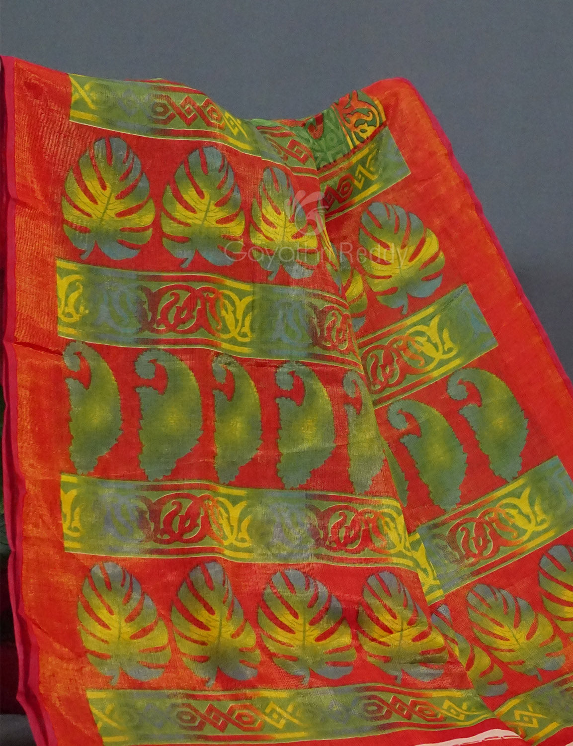 Parrot Green Colour With Orange Blouse Cotton Brasso Saree By Gayathri Reddy Designer Studio | Swadesiicart