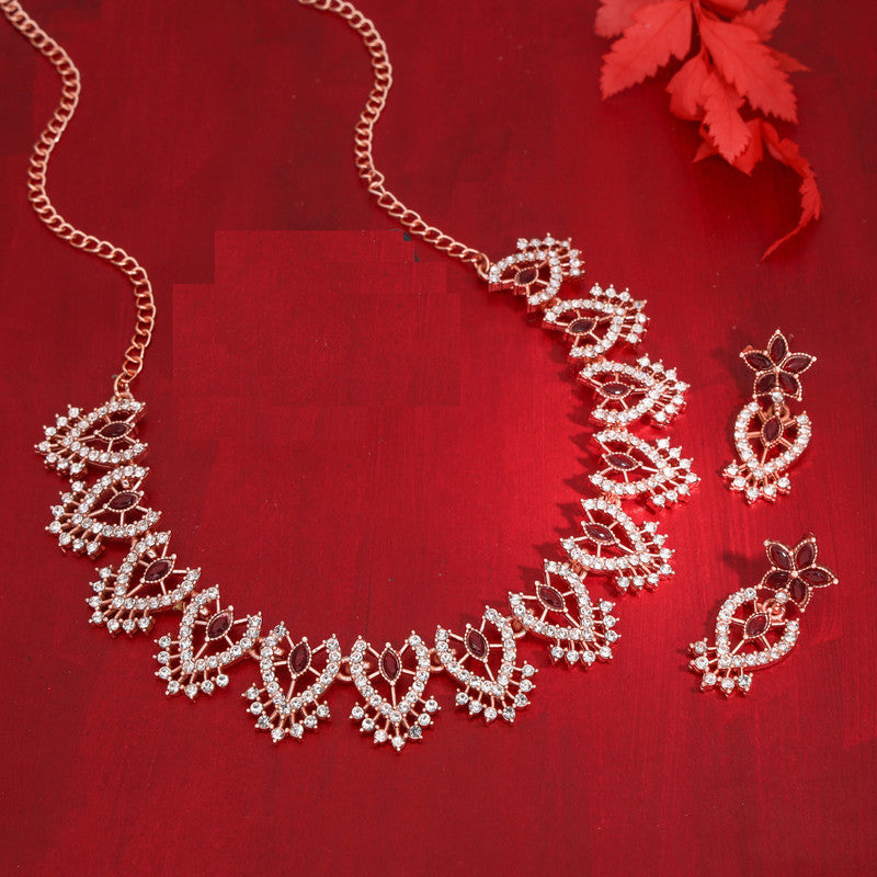 Tehzeeb Creations Maroon Colour Sparkle Stone Studded Necklace With Earrings - Swadesiicart