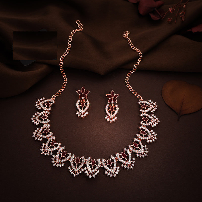 Tehzeeb Creations Maroon Colour Sparkle Stone Studded Necklace With Earrings - Swadesiicart
