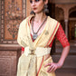 Anaita Cream Pure Satin Silk With Zari Weaving Saree With Blouse