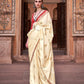 Anaita Cream Pure Satin Silk With Zari Weaving Saree With Blouse