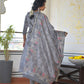 Vaasva Women's Ash Grey Silk Digital Printed Suit Set | Swadesiicart