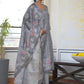 Vaasva Women's Ash Grey Silk Digital Printed Suit Set | Swadesiicart