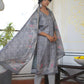 Vaasva Women's Ash Grey Silk Digital Printed Suit Set | Swadesiicart