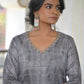 Vaasva Women's Ash Grey Silk Digital Printed Suit Set | Swadesiicart