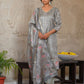 Vaasva Women's Charcoal Grey Silk Digital Printed Suit Set | Swadesiicart