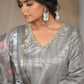 Vaasva Women's Charcoal Grey Silk Digital Printed Suit Set | Swadesiicart