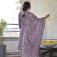 Vaasva Women's Purple Grey Silk Digital Printed Suit Set | Swadesiicart