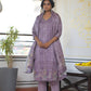 Vaasva Women's Purple Grey Silk Digital Printed Suit Set | Swadesiicart
