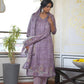 Vaasva Women's Purple Grey Silk Digital Printed Suit Set | Swadesiicart
