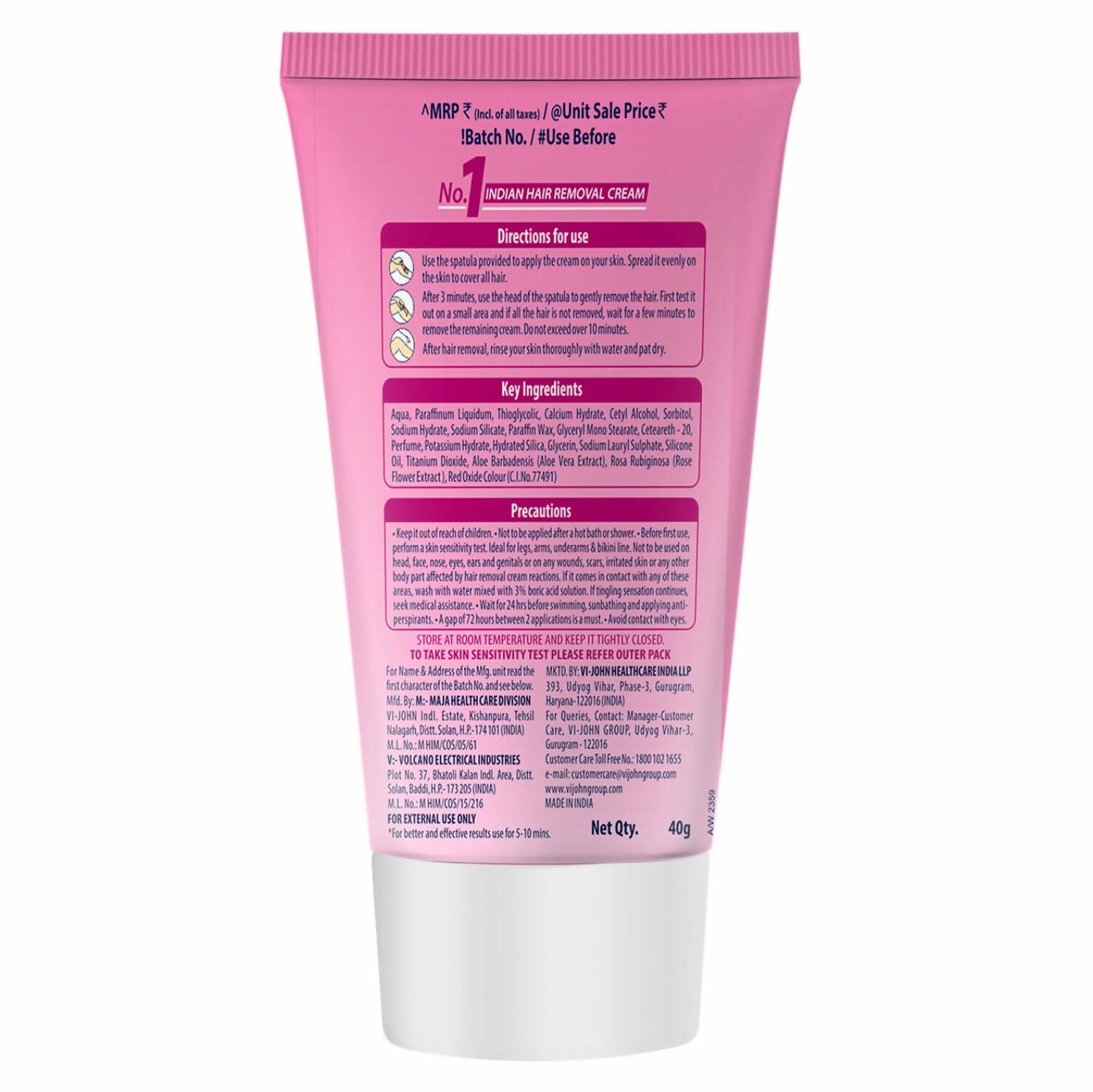 VI-JOHN Feather Touch Rose & Aloevera Hair Removal Cream for Women for Normal Skin, Suitable for Legs, Underarms, Bikini Line, Arms | Swadesiicart