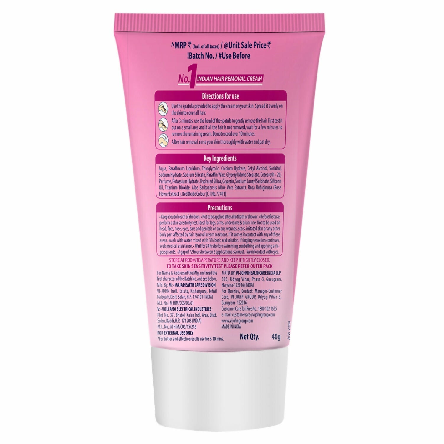 VI-JOHN Feather Touch Rose & Aloevera Hair Removal Cream for Women for Normal Skin, Suitable for Legs, Underarms, Bikini Line, Arms | Swadesiicart