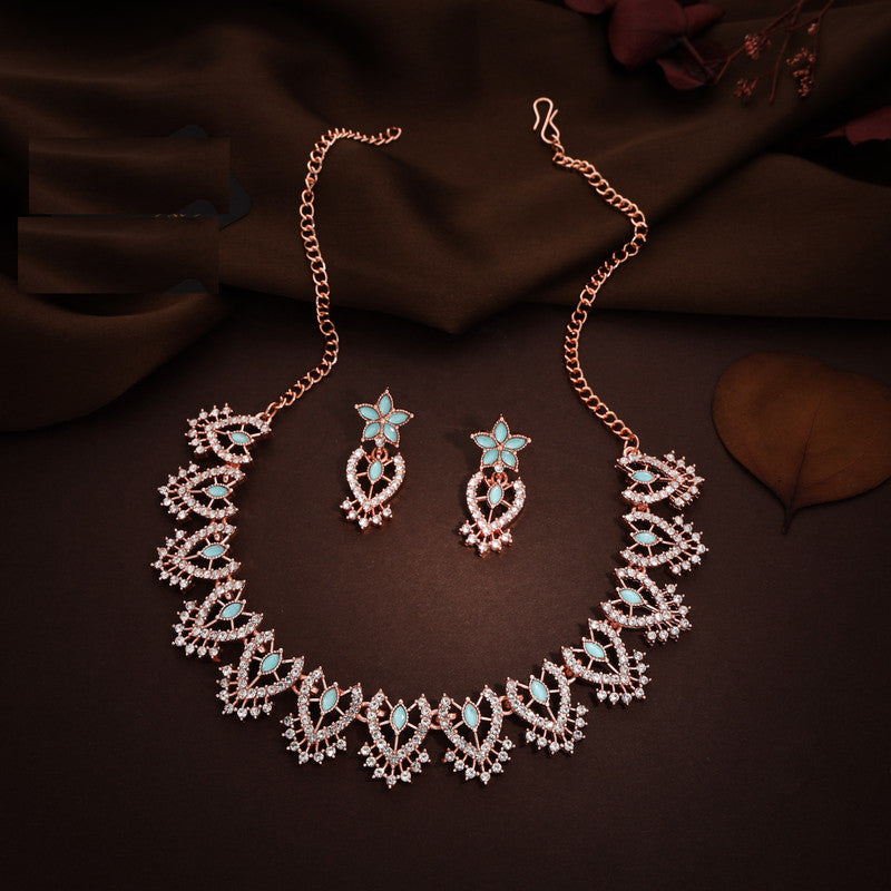 Tehzeeb Creations Sky Blue Colour Sparkle Stone Studded Necklace With Earrings - Swadesiicart