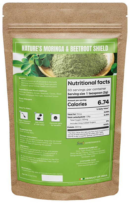 Ayura Origins Nature's Moringa & Beetroot Shield Powder - Swadesiicart