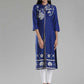 W for Woman Blue Printed Front Slit kurta