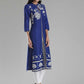 W for Woman Blue Printed Front Slit kurta
