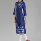 W for Woman Blue Printed Front Slit kurta