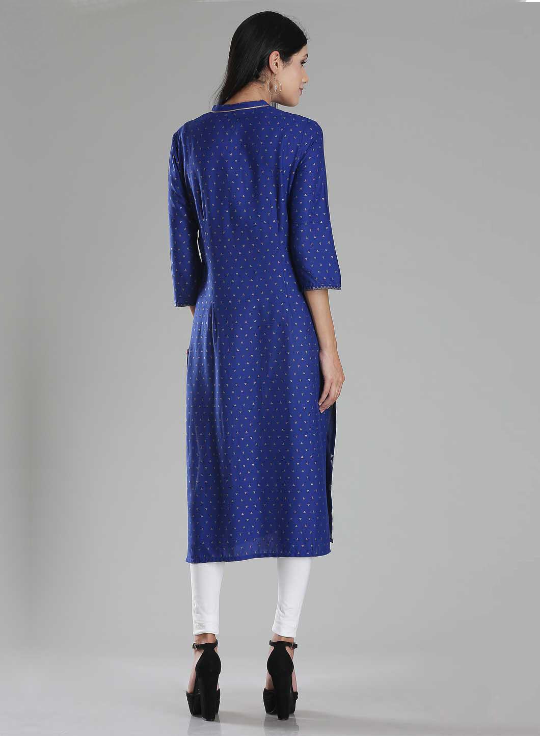 W for Woman Blue Printed Front Slit kurta