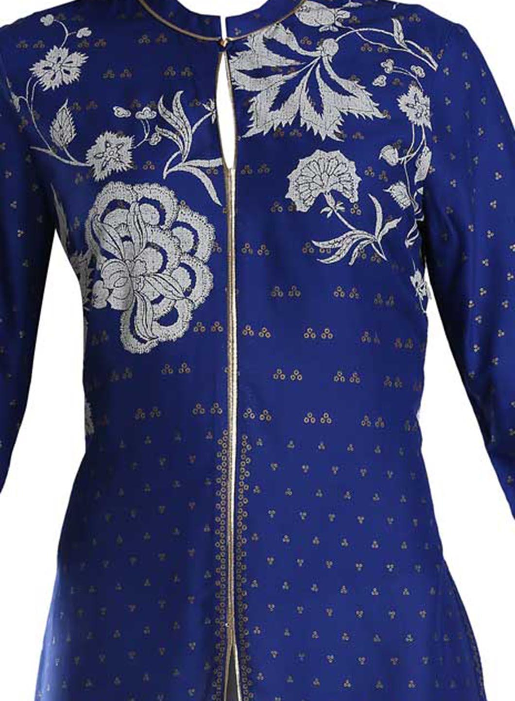 W for Woman Blue Printed Front Slit kurta