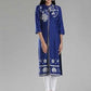 W for Woman Blue Printed Front Slit kurta