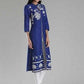 W for Woman Blue Printed Front Slit kurta