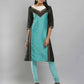 W for Woman Black & Aqua Blue Boat Neck Printed kurta
