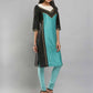 W for Woman Black & Aqua Blue Boat Neck Printed kurta