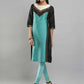 W for Woman Black & Aqua Blue Boat Neck Printed kurta