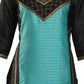 W for Woman Black & Aqua Blue Boat Neck Printed kurta