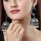 NVR Women's Silver Plated Pearl Beaded Oxidised Contemporary Jhumka Earrings | Swadesiicart