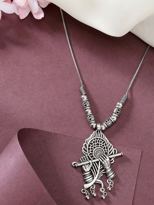 NVR Women's Silver-Toned German Silver Oxidised Pendant with Chain | Swadesiicart