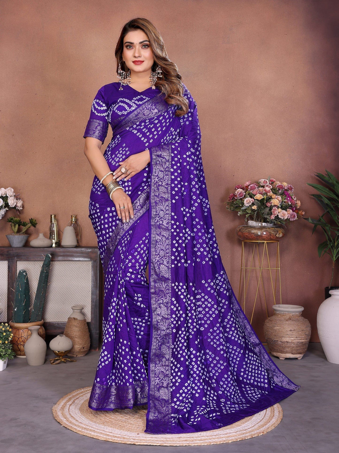 Anaita Blue Handmade Bandhej Viscose Silk Saree With Blouse