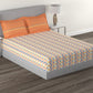 MYTRIDENT Orange White Geometric Cotton 144 TC Queen Bedsheet With 2 Pillow Covers - Swadesiicart