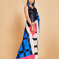 Sangria Blue & Black Striped Satin Ready to Wear Saree | Swadesiicart