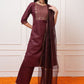 Vishudh Burgundy Ethnic Motifs Yoke Design Thread Work Kurta with Palazzo & Dupatta - Swadesiicart
