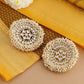 Shoshaa off-White Gold-Polished Kundan Studded & Beaded Circular Drop Earrings | Swadesiicart