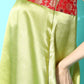 InWeave Women's Olive Red Brocade Satin Oneshoulder Kurta Set - Swadesiicart