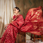 Sangria Red & Gold-Toned Floral Woven Design Zari Banarasi Saree | Swadesiicart