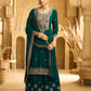 Anaita Green Embroidered with beads Velvet Stitched Plazo Suit